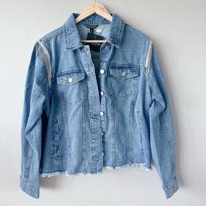 Baccini Fringe Jean Jacket XL medium wash denim jacket coat western cowgirl